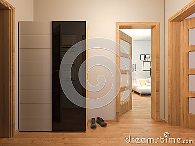 3D visualization of interior design entrance hall Cartoon Illustration