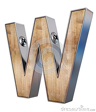 3D `W` letter made of wood and metal Stock Photo