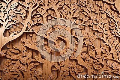 a 3D wall background carved wood textures Stock Photo