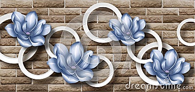 3D wallpaper background, High quality flower with circles rendering decorative mural wallpaper . Cartoon Illustration