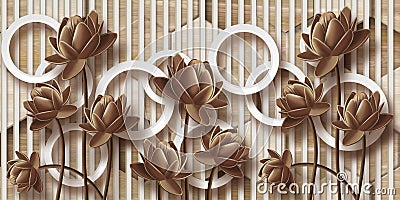 3D wallpaper background, High quality flower with circles rendering decorative mural wallpaper illustration. Cartoon Illustration