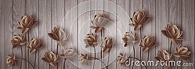 3D wallpaper background, Wooden High quality rendering flower decorative mural wallpaper Cartoon Illustration