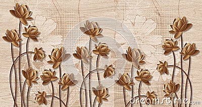 3D Wallpaper Design and beautiful flower background. 3D Floral abstract wallpaper rendering. Cartoon Illustration