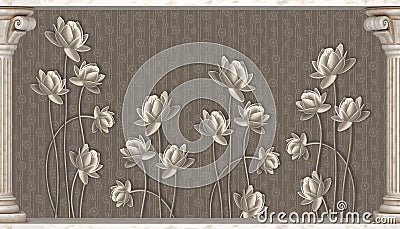 3D Wallpaper Design and beautiful flower background. 3D Floral abstract wallpaper rendering. Cartoon Illustration