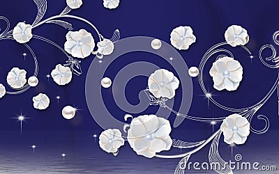 3D wallpaper design with florals for photomural background Stock Photo