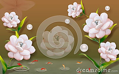 3D wallpaper design with florals for photomural background Stock Photo