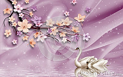 3D wallpaper design with florals for photomural background Stock Photo