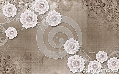 3D wallpaper design with florals for photomural background Stock Photo