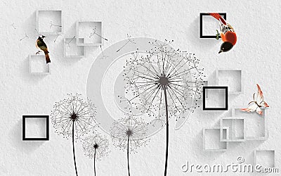 3D wallpaper design with florals for photomural background Stock Photo