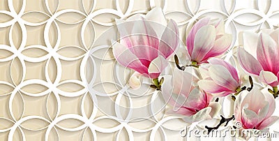 3d wallpaper, magnolia on rings background Stock Photo