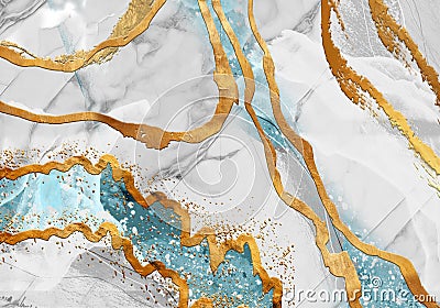 3d wallpaper for wall frames . resin geode and abstract art. golden, turquoise and gray marble background Stock Photo