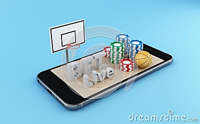 3d Watching basketball and betting online concept Cartoon Illustration