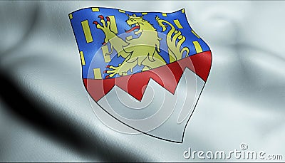 3D Waved France Coat of Arms Department Flag of Jura Stock Photo