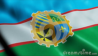 3D Waving Argentina City Flag of Campana Closeup View Stock Photo