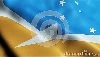 3D Waving Argentina Province Flag of Tierra del Fuego Closeup View Stock Photo