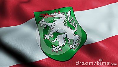 3D Waving Austria City Flag of Steyr Closeup View Stock Photo