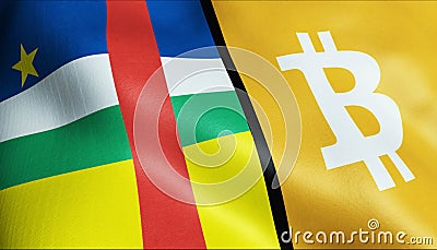 3D Waving Central African and Bitcoin Flag Stock Photo