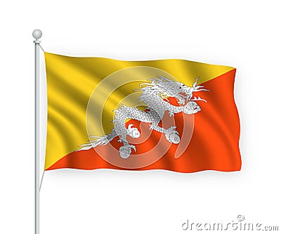 3d waving flag Bhutan Isolated on white background Stock Photo