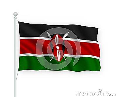 3d waving flag Kenya Isolated on white background Stock Photo