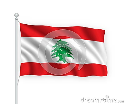 3d waving flag Lebanon Isolated on white background Stock Photo