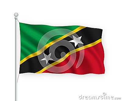 3d waving flag Saint Kitts and Nevis Isolated on white backgroun Stock Photo