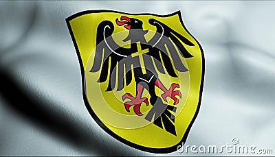 3D Waving Germany City Coat of Arms Flag of Rottweil Closeup View Stock Photo