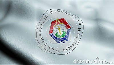 3D Waving Malaysia City Council Flag of Melaka Closeup View Stock Photo