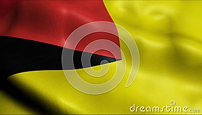 3D Waving Malaysia State Flag of Negeri Sembilan Closeup View Stock Photo