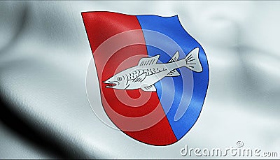 3D Waving Switzerland City Flag of Nyon Closeup View Stock Photo