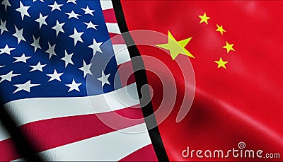 United States of America and China Merged Flag Together A Concept of Realations Stock Photo