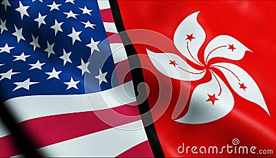 United States of America and Hong Kong Merged Flag Together A Concept of Realations Stock Photo