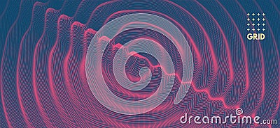 3D wavy background with ripple effect. Vector illustration with particle. 3D grid surface Vector Illustration