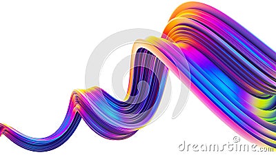 3D wavy bright abstract design element in holographic neon trendy colors Stock Photo