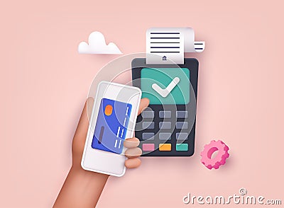 3D Web Vector Illustrations. Contactless payment. Near field communication payment terminal concept. Online transactions, paypass Vector Illustration