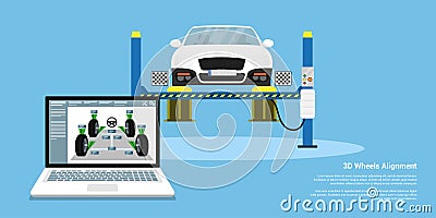 3D wheels alignment Vector Illustration