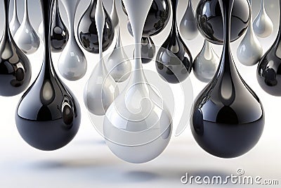 3D white and black glossy paint drop blobs. 3D rendering Stock Photo