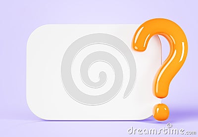 3d white board with question mark icon on purple background render. Quiz game banner frame, blank rectangle whiteboard Cartoon Illustration