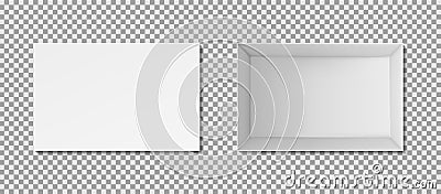 3d white box mockup with top, inside view. Open square package for gift. Realistic carton perspective pack on isolated background Vector Illustration