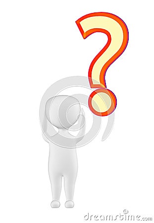 3d white character stressed out by question concept Stock Photo