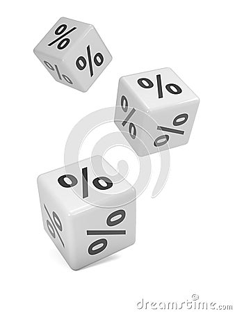 3d White dice falling with percentage sybols Stock Photo