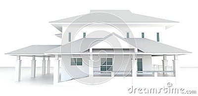 3D white house architecture exterior design in white background Stock Photo