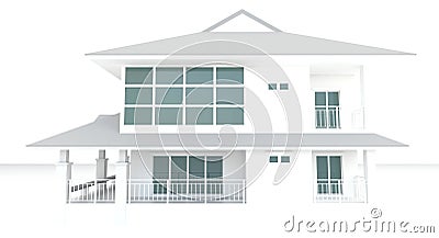 3D white house architecture exterior design in white background Stock Photo