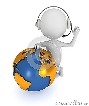 3d white man stand with earth planet globe Stock Photo