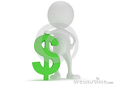 3d white man stand with green dollar sign Stock Photo