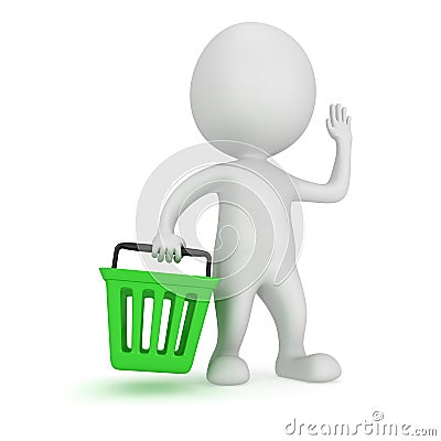 3d white man stand with green shop basket Stock Photo