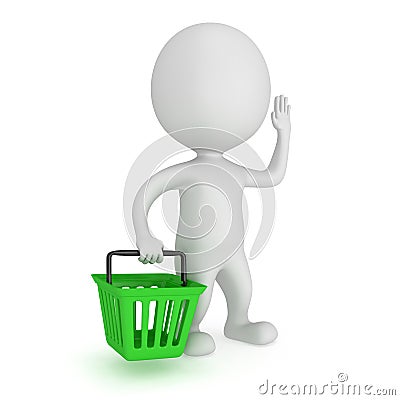 3d white man stand with green shop basket Stock Photo