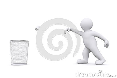 3d white man throwing can. Stock Photo