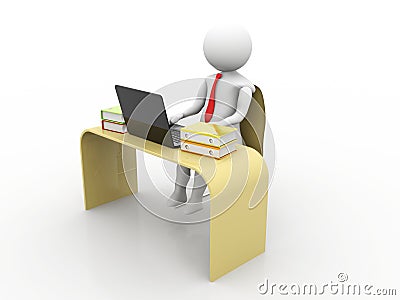 Business man working in Office with Laptop and Folders. 3d render Stock Photo