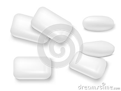 3D White Mint Chewing Gum With Shadow Set Vector Illustration