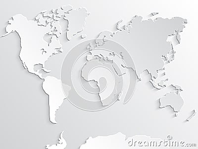 3d white paper world map with shadows Stock Photo